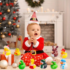 10Pcs Christmas Rubber Ducks Mini Bath Toys Kids Party Favors