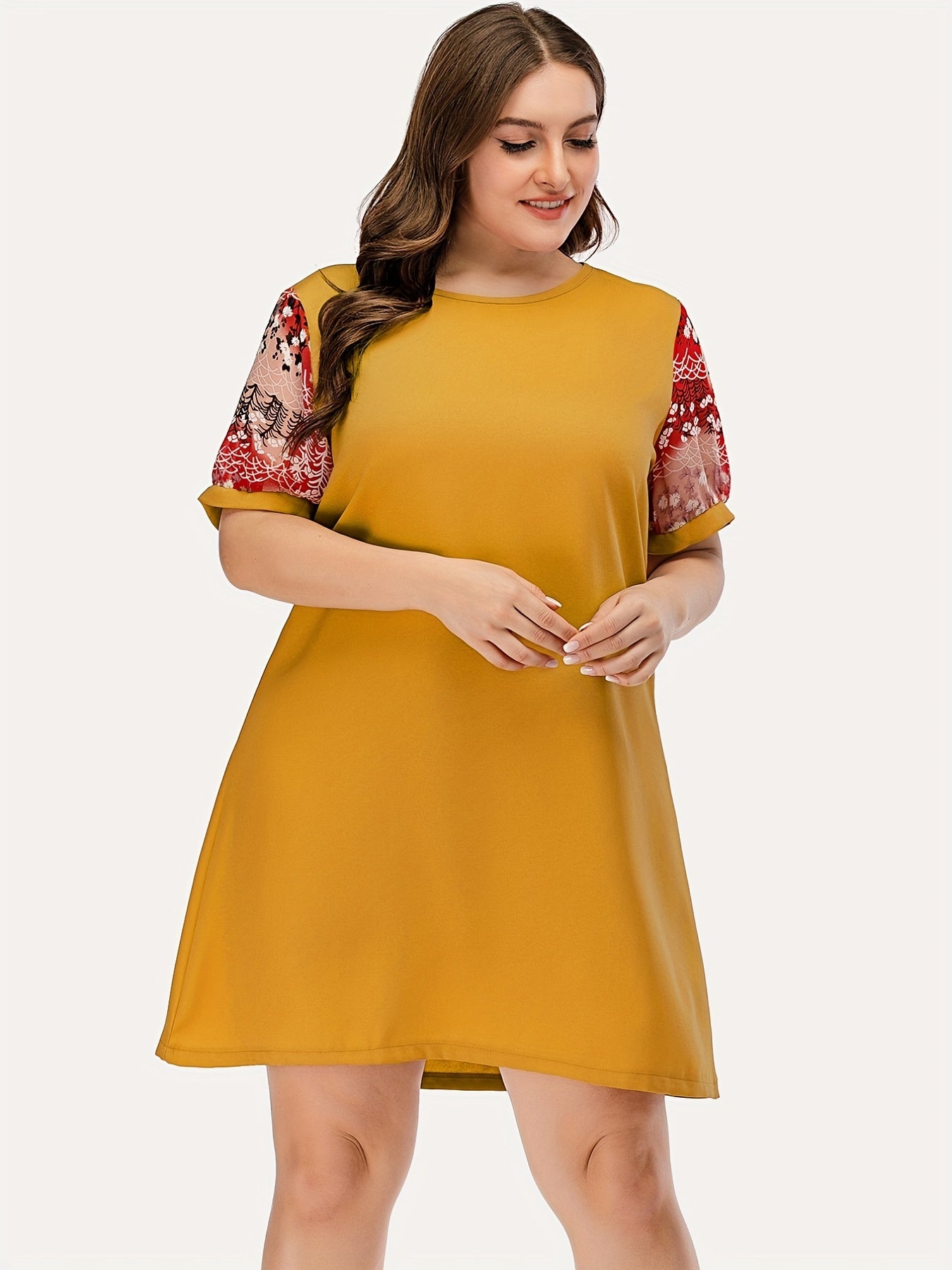  Colorblock Short Sleeve Loose Dress