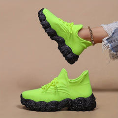 Casual Blocking Lace Up Running Shoes - Mesh Breathable Sports Shoes
