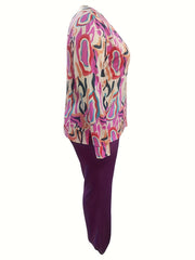  Random Print Long Sleeve Top & Pants Set