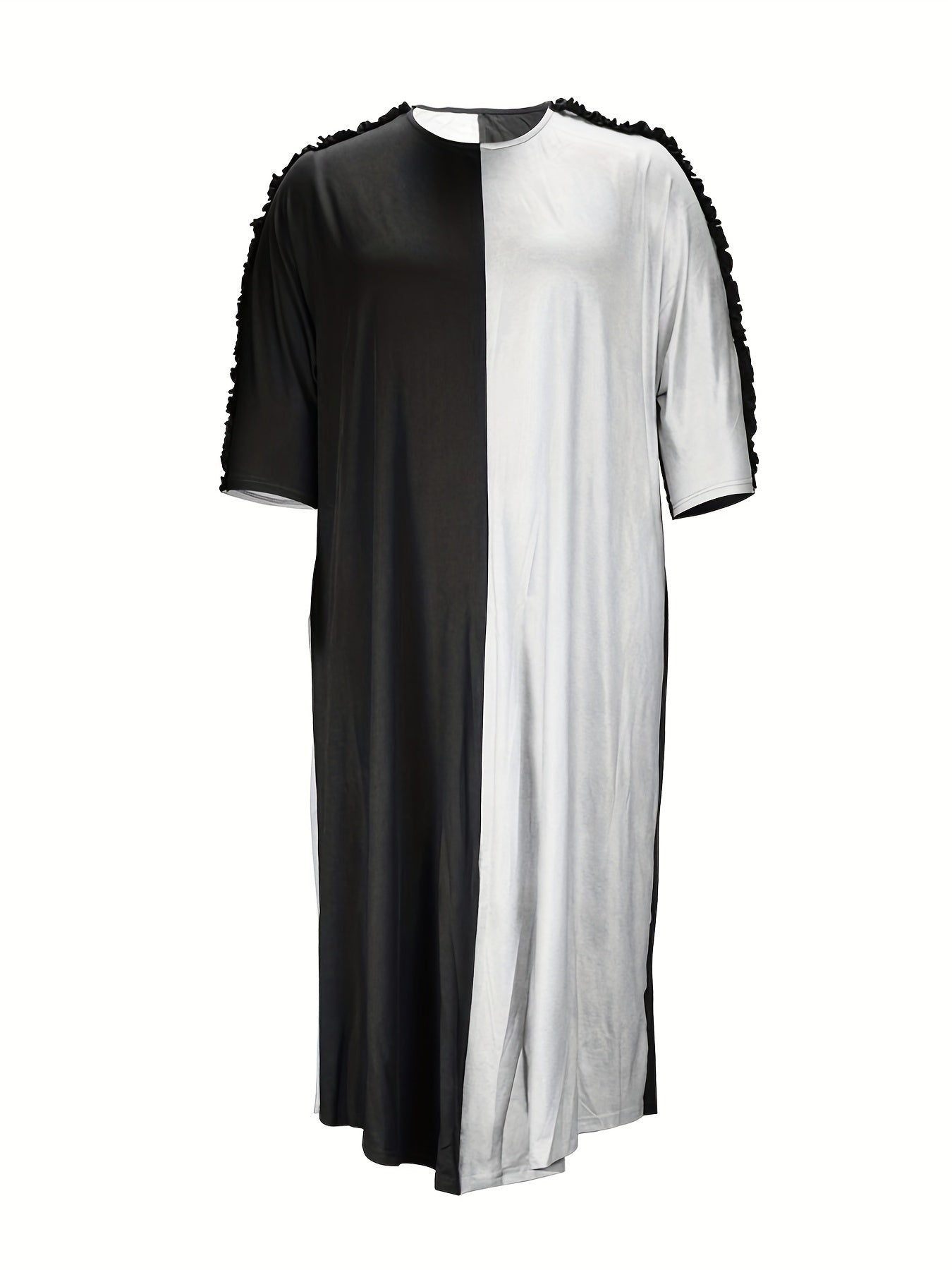  Colorblock Fringe Trim Maxi Dress