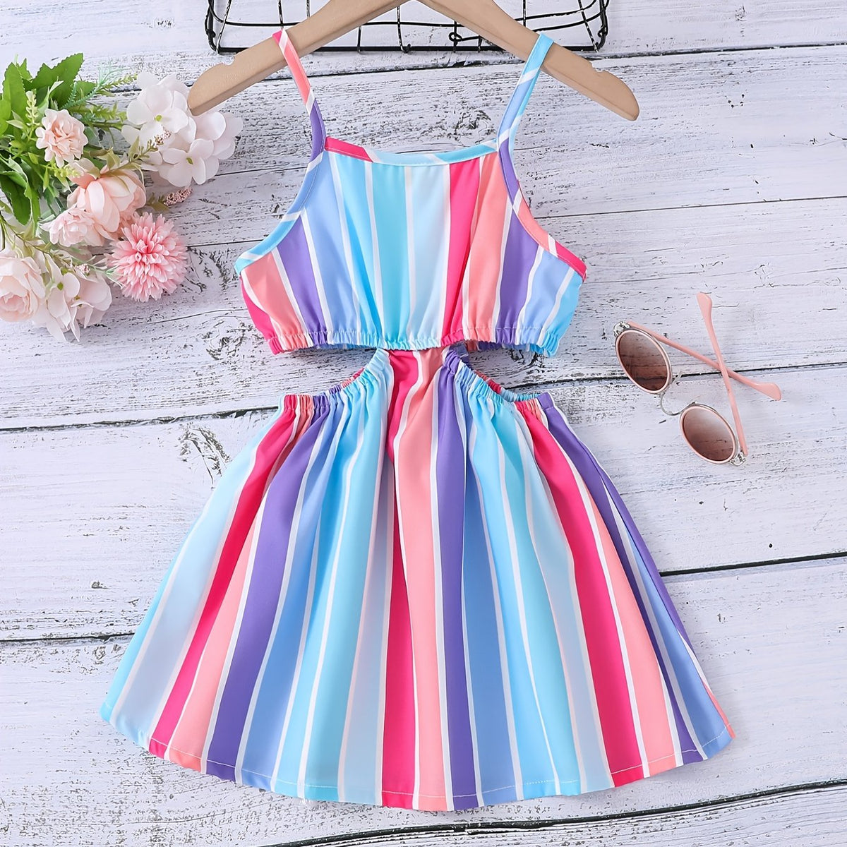 Girls Striped Cut Out Dress for Spring or Summer