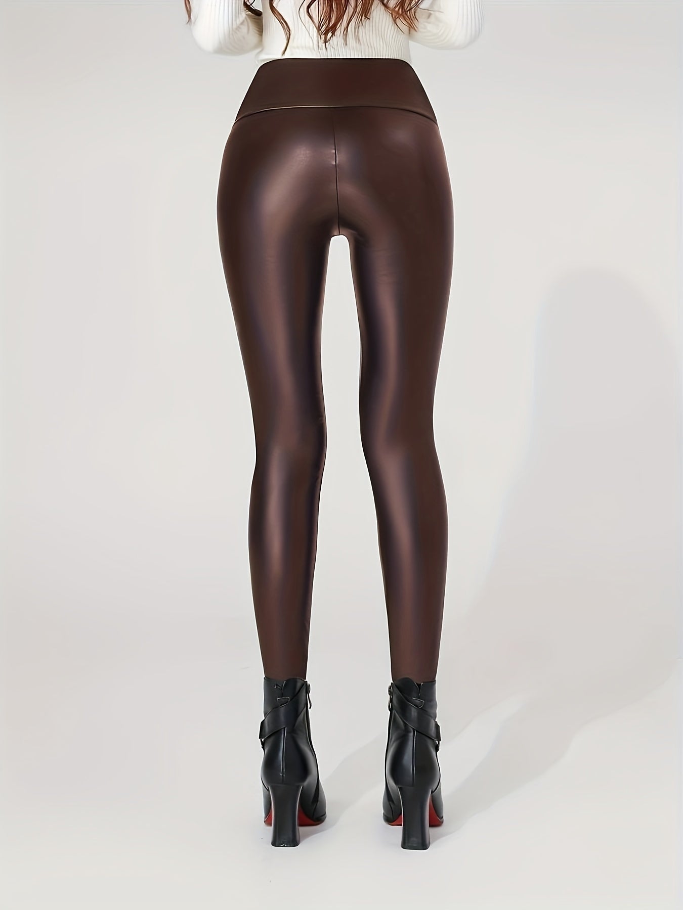 Yoga Sports Faux Leather Leggings Tummy Control Fitness Cropped Pants