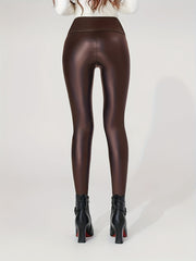 Yoga Sports Faux Leather Leggings Tummy Control Fitness Cropped Pants