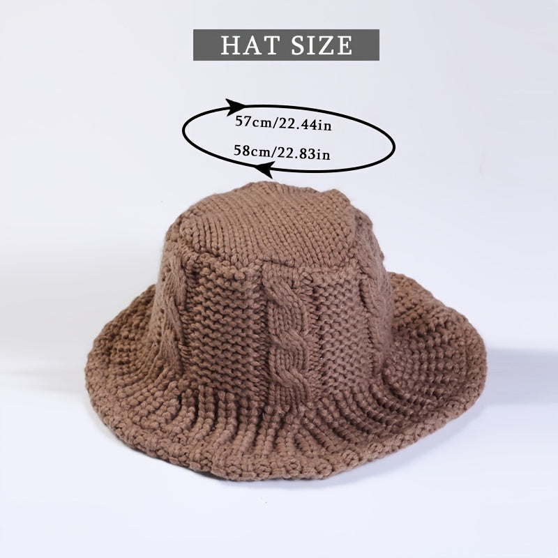 Cable Pattern Coldproof Thermal Women Knit Bucket Hat