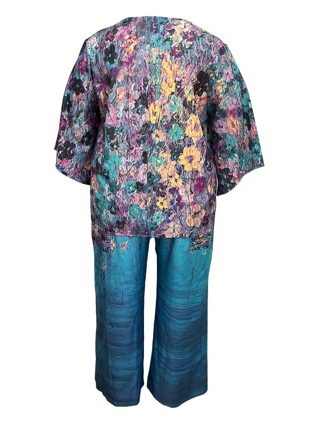  Floral Print Cardigan & Pants Set with Pockets