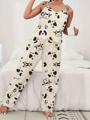  Leopard Print V Neck Camisole & Pants Set