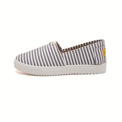 Women's Striped Canvas Slip-On Flat Shoes Casual Walking Sneakers