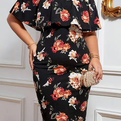  Floral Print Off Shoulder Midi Dress