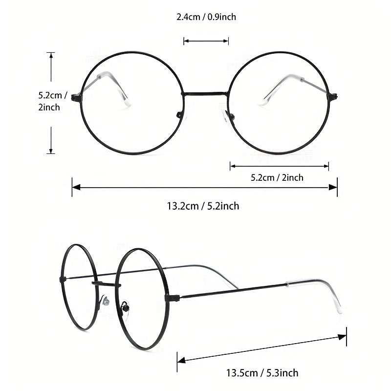 Round Metal Clear Lens Glasses Students Spectacles Frame