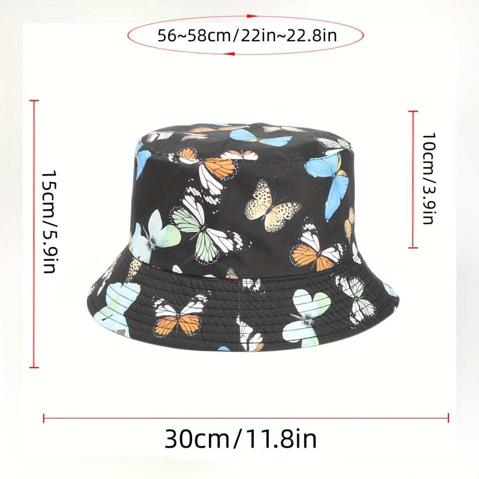 Butterfly Print Reversible Bucket Hat Fisherman Cap Unisex Sunscreen