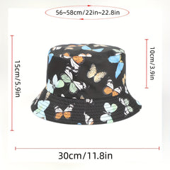 Butterfly Print Reversible Bucket Hat Fisherman Cap Unisex Sunscreen