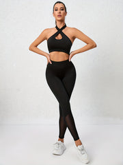 Women's Activewear Set: Halter Sports Bra & High Waist Yoga Shorts