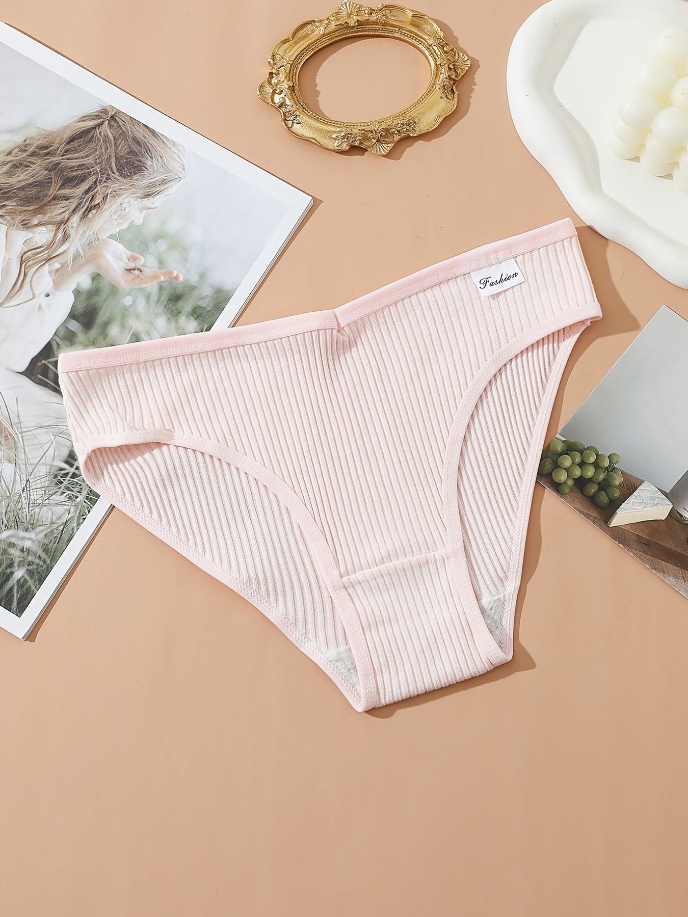 8pcs Seamless Ribbed Bikini Comfy Low Waist Panties Women Lingerie