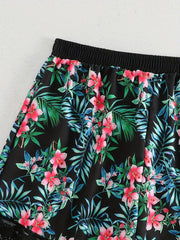  Rose Print Lace Elastic Stretch Shorts