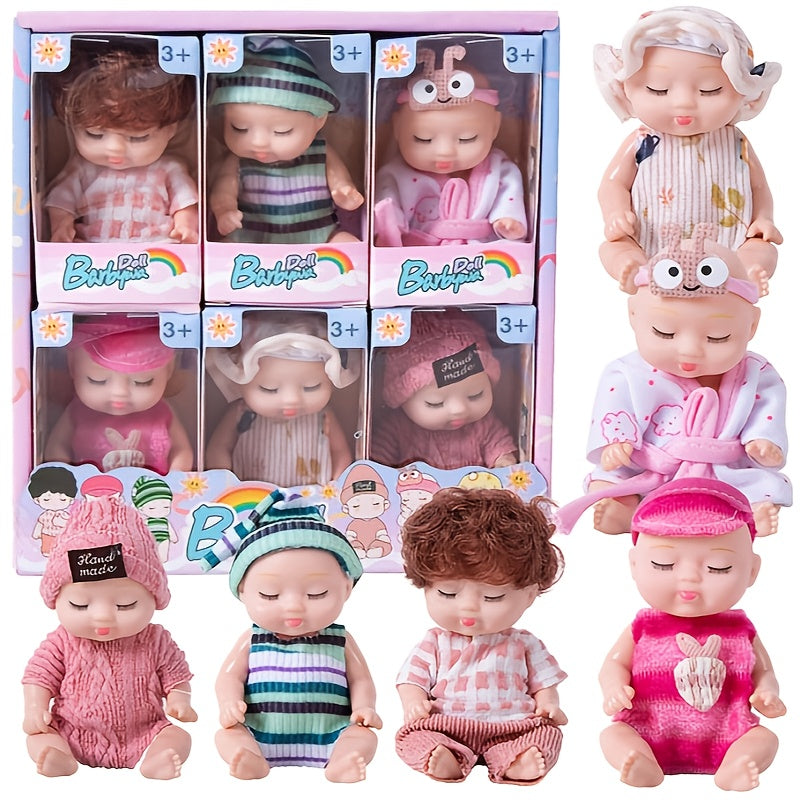 6pcs 4 Inch Mini Reborn Baby Dolls Easter Gift Realistic Doll with Clothes Set