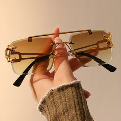 Leopard Charm Sunglasses Top Bar Rimless Metal Sun Shades UV400