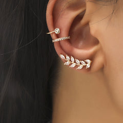 Star Leaf Flower Pearl Zircon Stud Earrings for One Ear