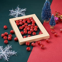 40Pcs Christmas Wood Beads 16mm Red Snowflake Pattern Wooden Spacer Beads