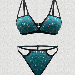  Floral Cut Out Bikini Bra & Panty Lingerie Set