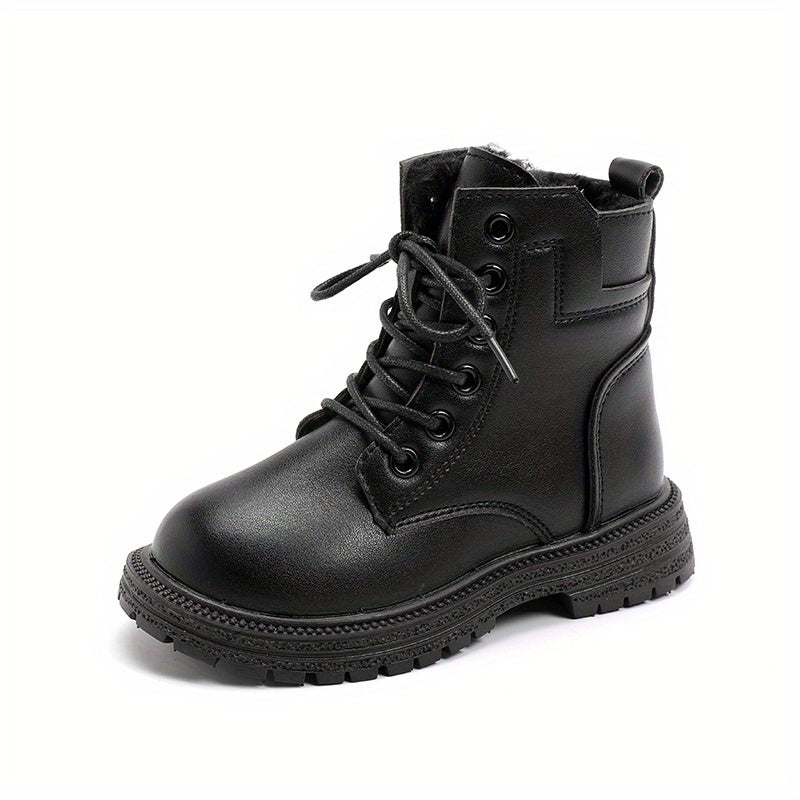 Girls Lace Up Zipper Boots Non Slip Plus Fleece for Autumn Winter