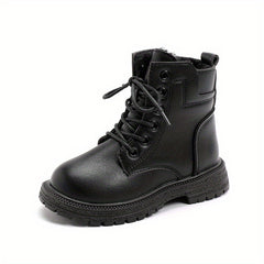 Girls Lace Up Zipper Boots Non Slip Plus Fleece for Autumn Winter