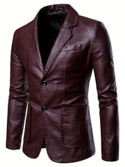 Men's Retro Style PU Jacket Button Up Lapel Faux Leather Jacket