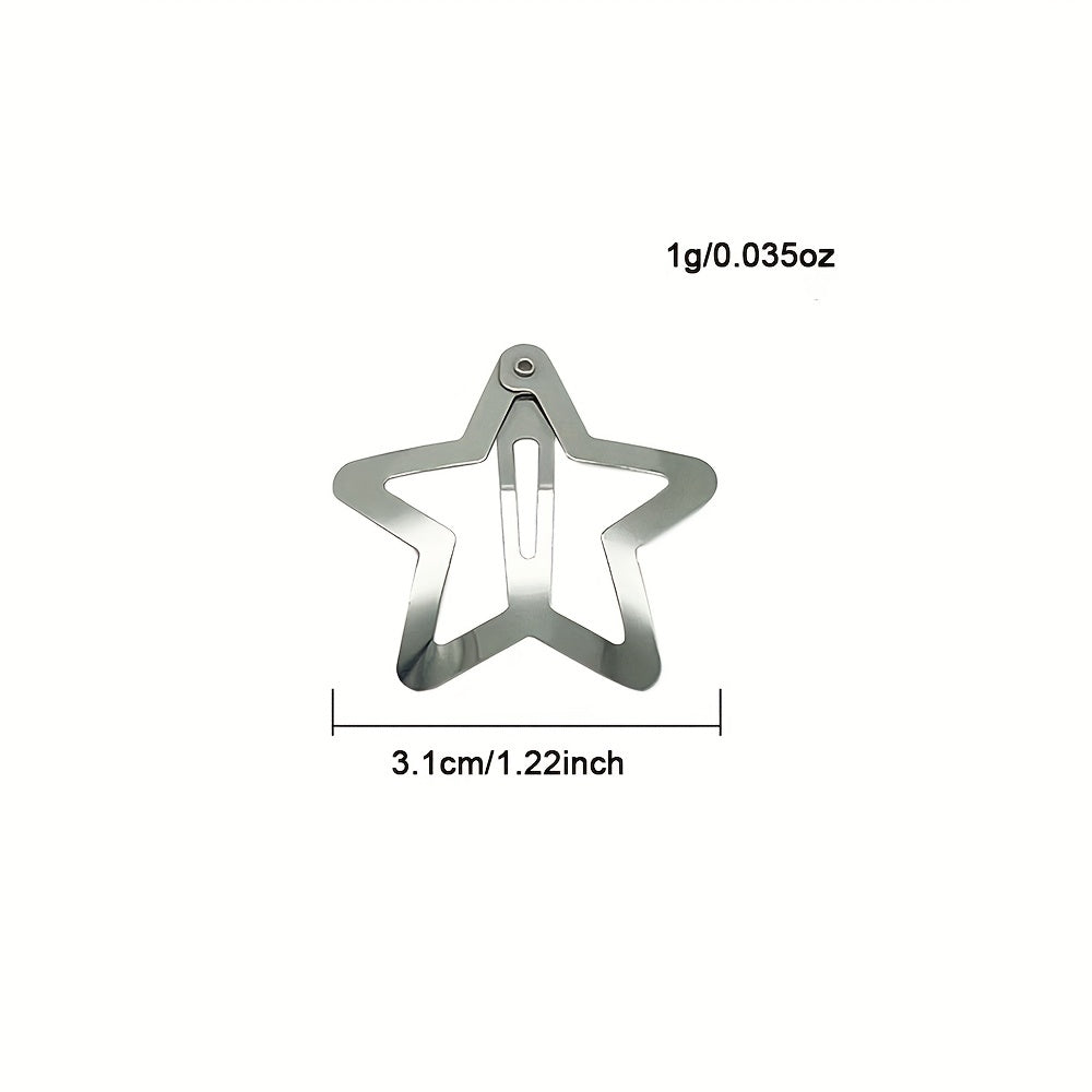 15pcs Y2K Silvery Snap Clip Hollow Star Shaped Hair Clip Alloy Hair Clip