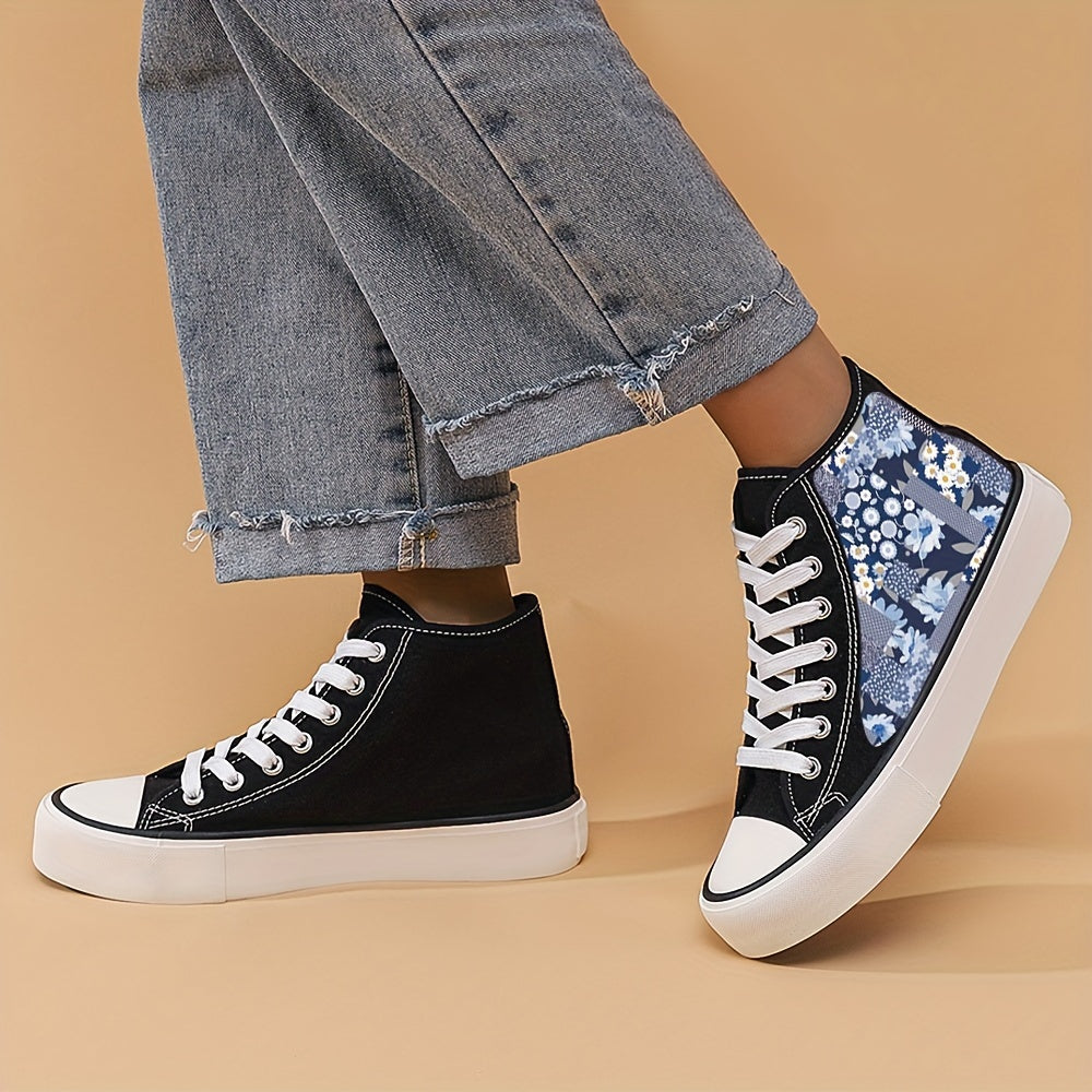 Girl's Floral High Top Skate Shoes Lace Up Sneakers