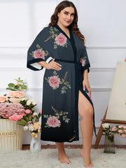  Ombre & Floral Print Long Sleeve Sleepwear Robe