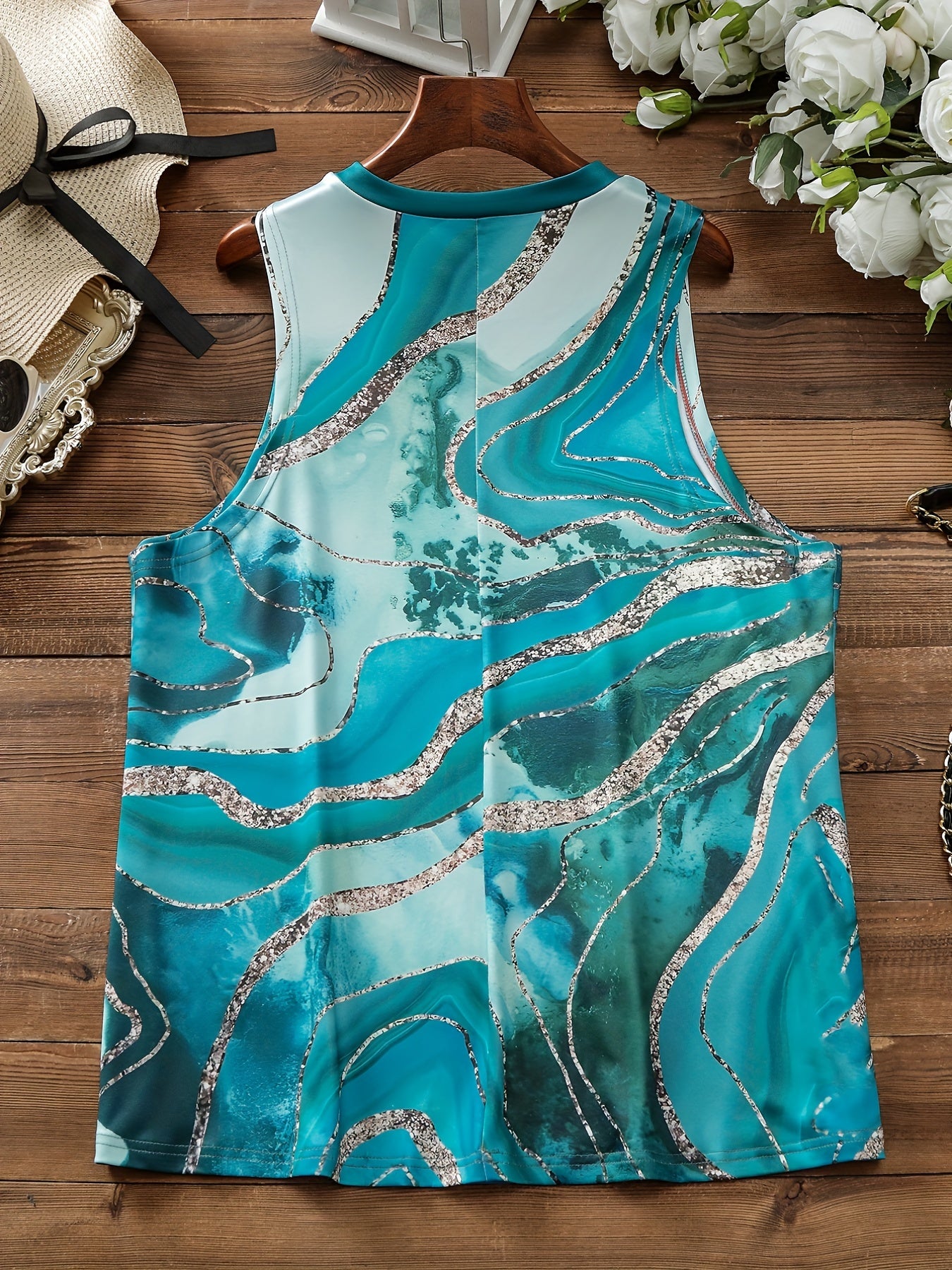  Marble Print V-Neck Tank Top
