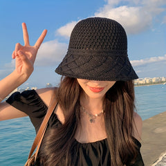 Hollow Crochet Breathable Sun Hat Solid Bucket Hat Thin Cloche Hats