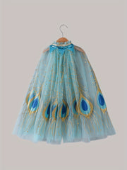 Girls Cartoon Peacock Mesh Princess Cape for Party Performance