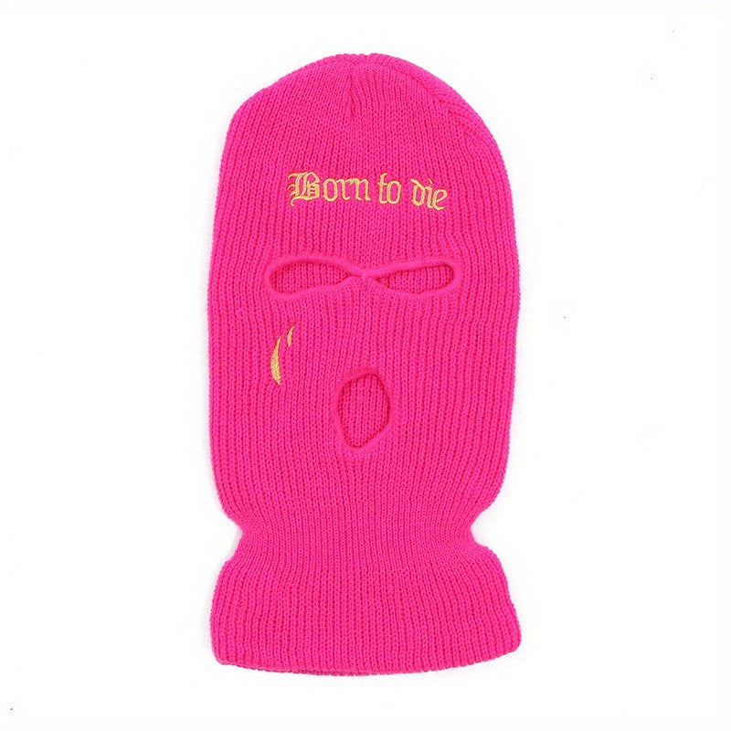 Gothic Letter Embroidery Balaclava 3 Hole Knitted Ski Mask