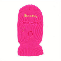 Gothic Letter Embroidery Balaclava 3 Hole Knitted Ski Mask