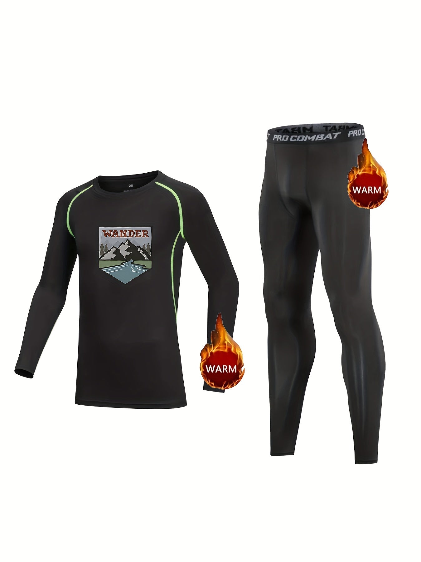 Kids Compression Fleece Sets Crew Neck Pullover Elastic Waist