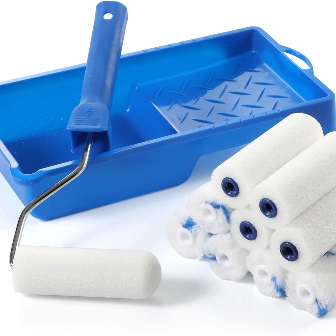 12pcs Paint Roller Set 4-inch Roller Tray with Foam and Polyester Covers