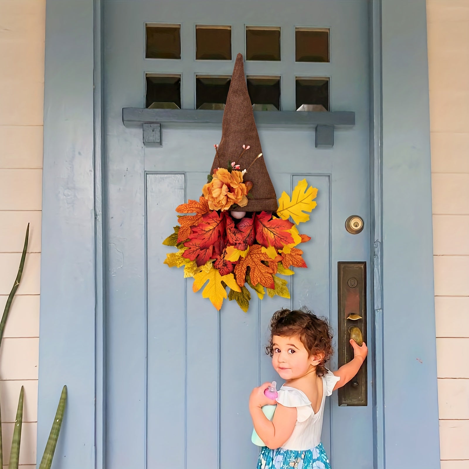Fall Wreath Hat with Faux Maple Wood Beads for Front Door