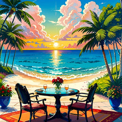 Cartoon Beach Seaside Table And Chair Pattern Curtain Tapestry