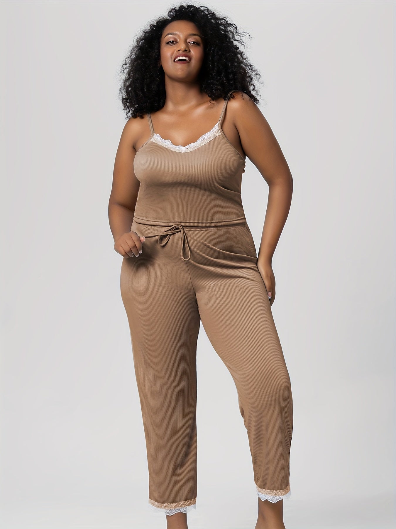  Sexy Pajamas Set Ribbed Cami Top & Knot Pants Two Piece Set