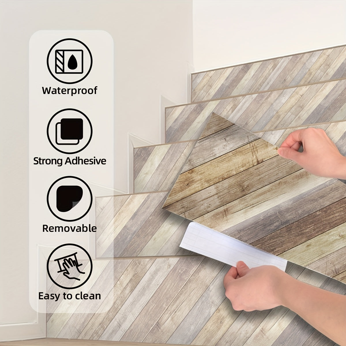 Wood Grain Printed Stair Stickers Waterproof Home Decoration