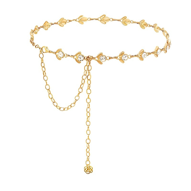 Women's Metal Chain Belt with Rhinestone Head Piece