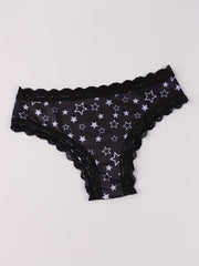  Eyeball & Mushroom Print Lace Trim Bikini Set