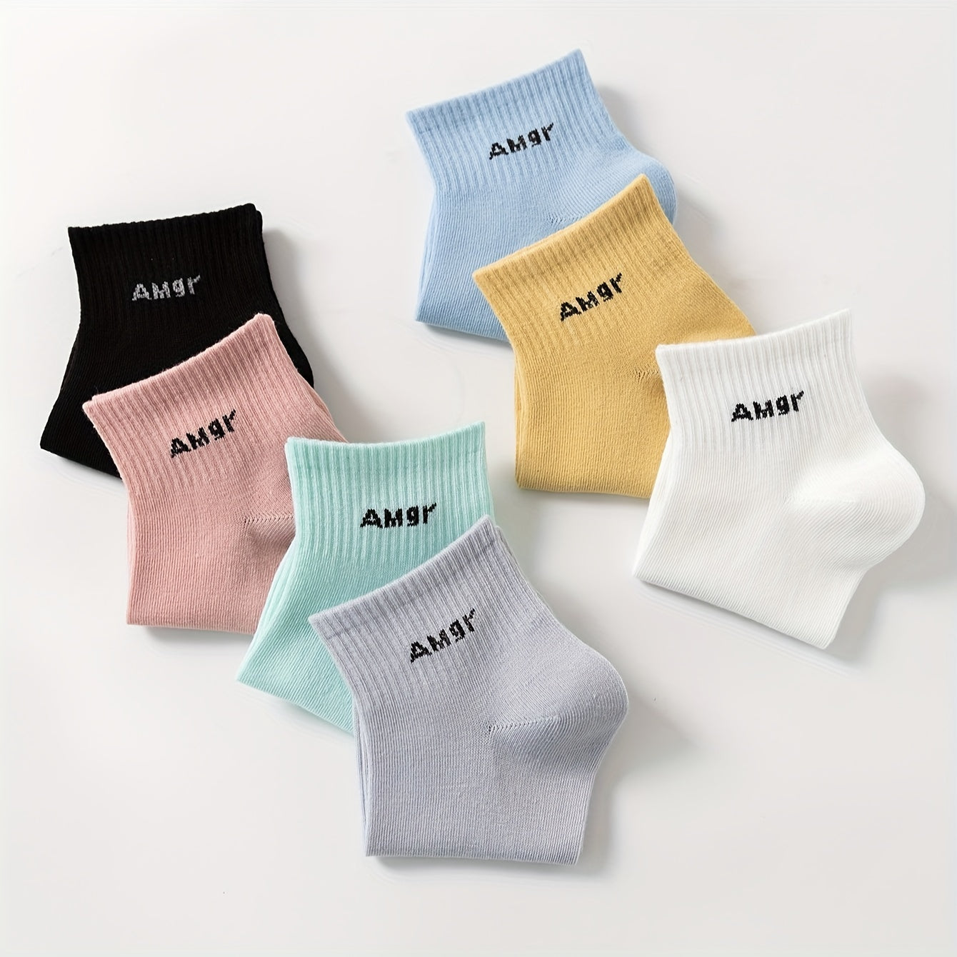 7 Pairs Letter Print Socks Breathable & Comfy Women's Stockings & Hosiery