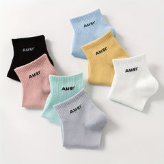 7 Pairs Letter Print Socks Breathable & Comfy Women's Stockings & Hosiery