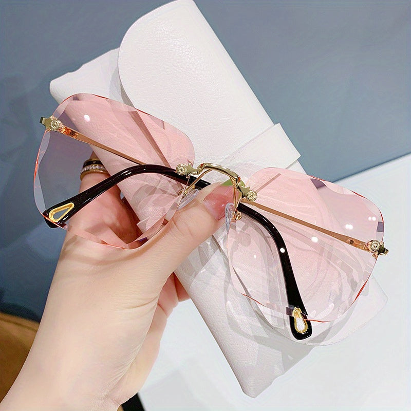 Ombre Lens Sunglasses Metal Temple Rimless UV400