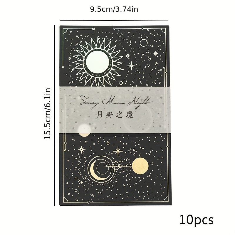 10pcs Laser Golden & Silvery Collage Card Star & Moon Night Series Light Retro