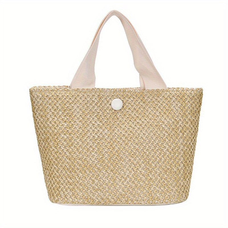 Vintage Braided Straw Tote Bag for Women Boho Style Beach Travel Vacation