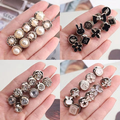 Faux Pearl Rhinestone Button Brooch Safety Pin for Women's Clothing