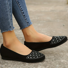 Women's Rhinestone Flat Shoes Soft Sole Slip On Shoes Comfy Walking